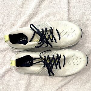 On Cloudswift Running Men's White Athletic Shoes with Black and Yellow Accents